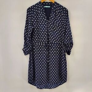 Maurices Navy Pullover Dress Size Small Waist Drawstring Long Sleeve Pink Print
